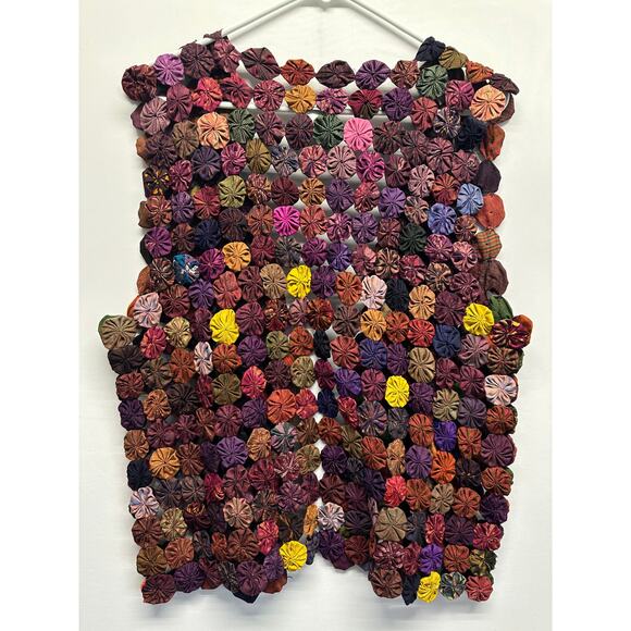 Handmade Yo-Yo Patchwork Silk Vest π Vintage Boho Festival Top β 100% Silk - Picture 7 of 7